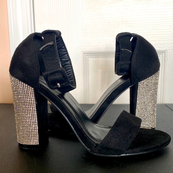 Black shoes with silver glitter heels size 8 - Picture 1 of 3